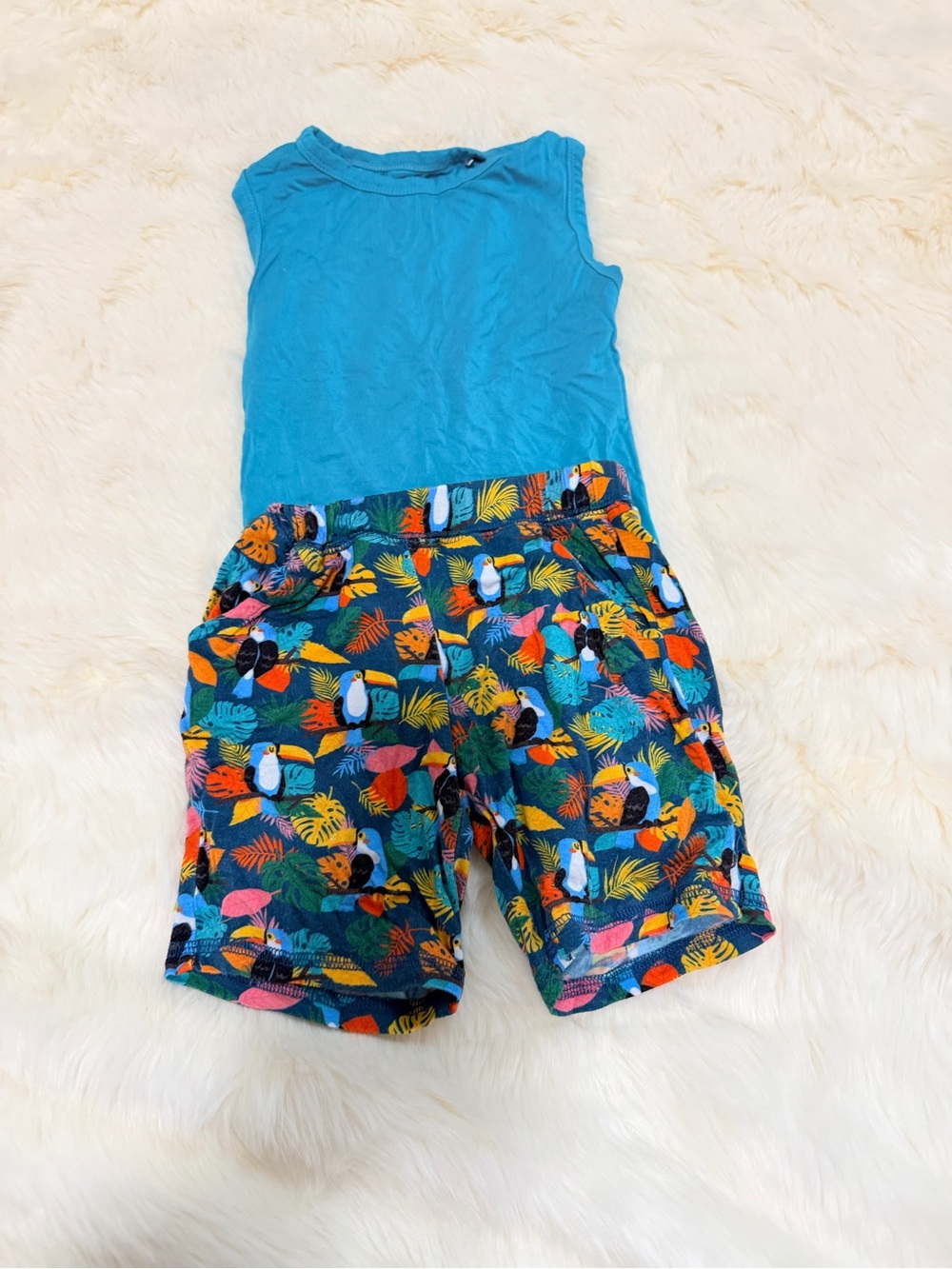 Posh Peanut Boys Tropical Toucan Shorts with Bright Blue Tank size 2T